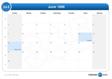 June Calendar 1996